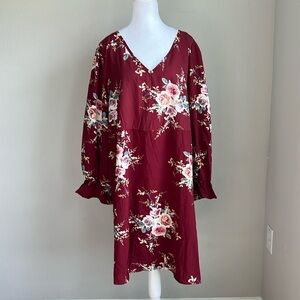 Shein Curve women’s longsleeve burgundy flowered dress